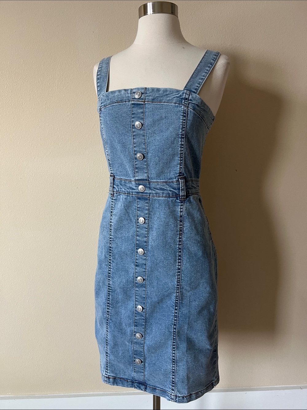 Active USA Light Blue Denim Button-Front Mini Dress